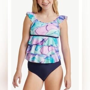 JUSTICE Girl Ruffle Tankini Top with Bikini Bottom 2-Piece Swimsuit